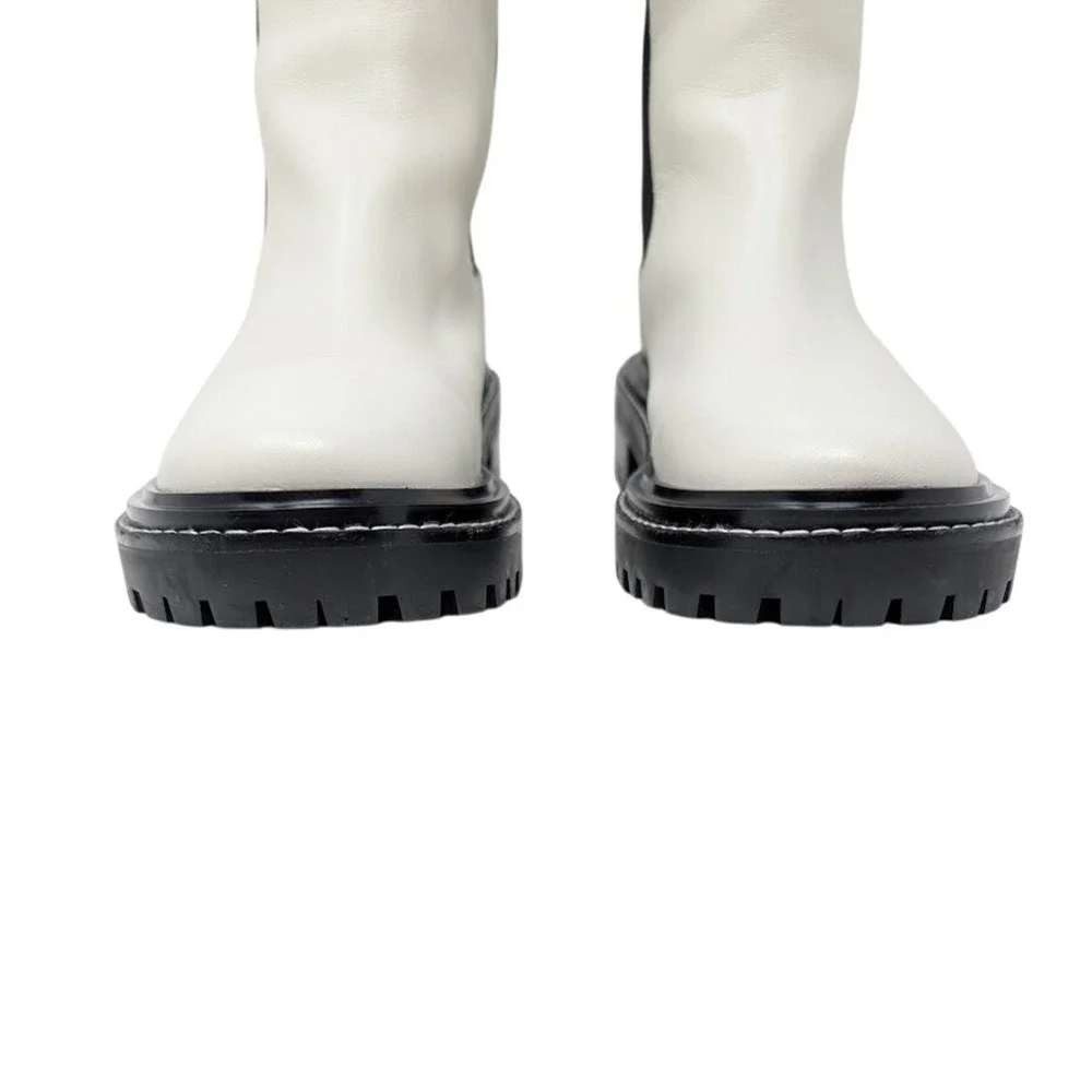 Tory Burch Benton Lug Sole Chelsea Boots Ivory Leather‎ Women's 9.5 M Minimalist
